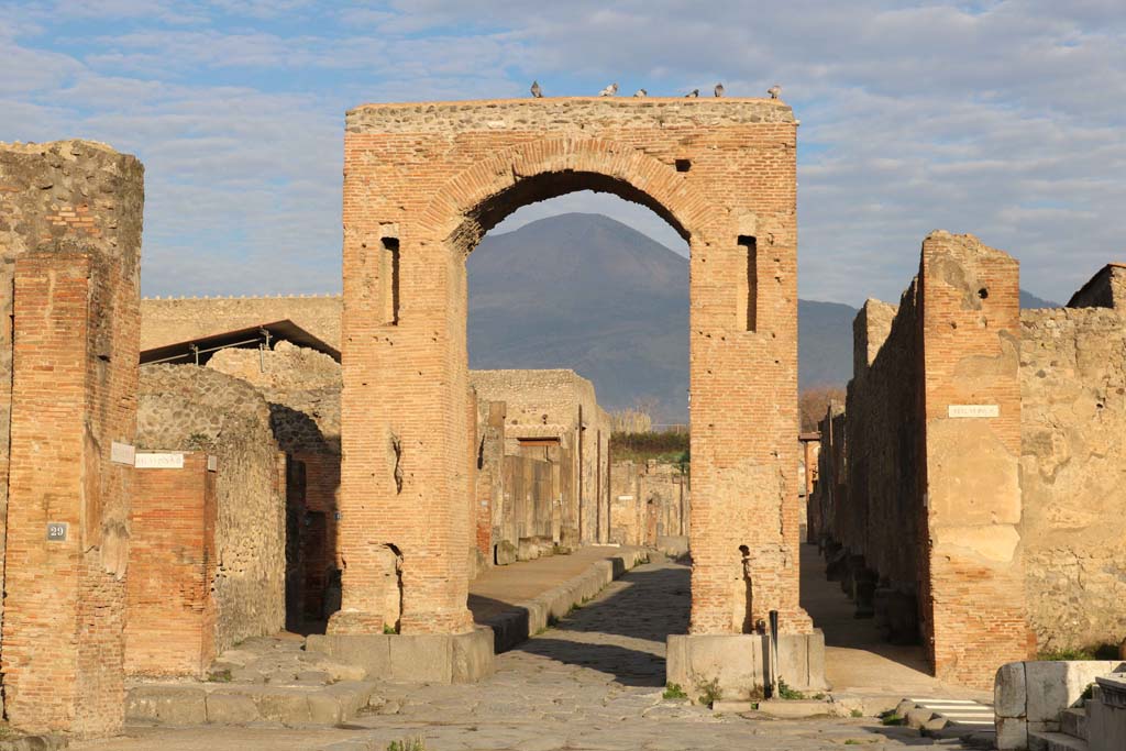 Arch of Caligula, Pompeii. December 2018. Looking north to Via Mercurio. Photo courtesy of Aude Durand.