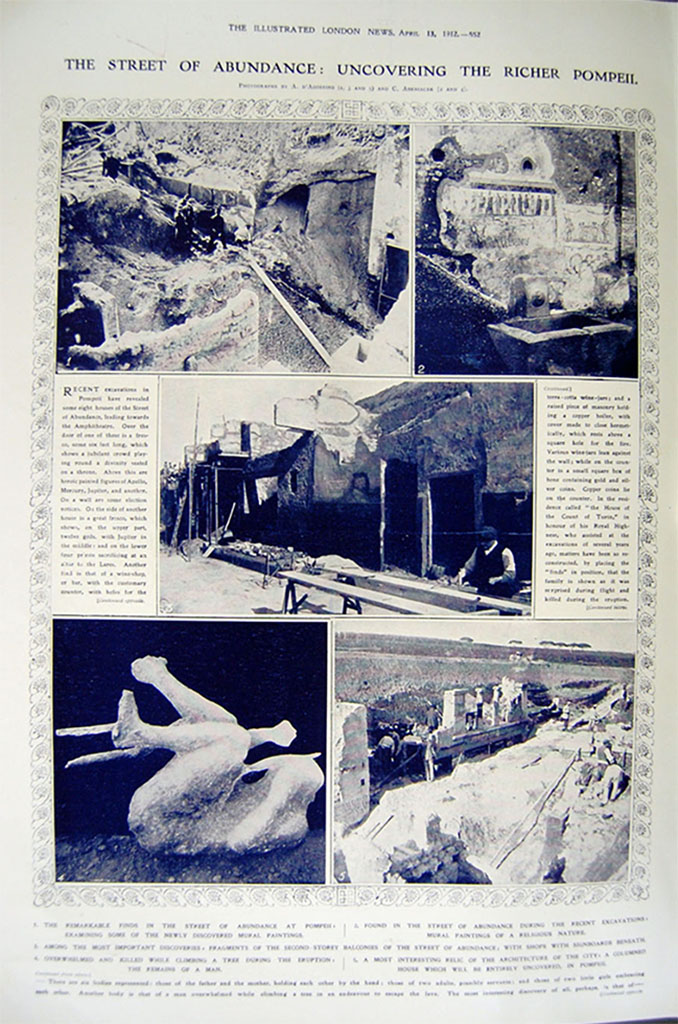 Porta Nola Pompeii. April 1912. Cast of victim with tree branches.
The title of the photo, bottom left, is "Overwhelmed and killed while climbing a tree during the eruption. The remains of a man".
See The Illustrated London News: April 13, 1912, 552.
It is now thought to be an adult female, over 20 years old.
See Osanna, N., Capurso, A., e Masseroli, S. M., 2021. I Calchi di Pompei da Giuseppe Fiorelli ad oggi: Studi e Ricerche del PAP 46, p. 360 Calco n. 19.

