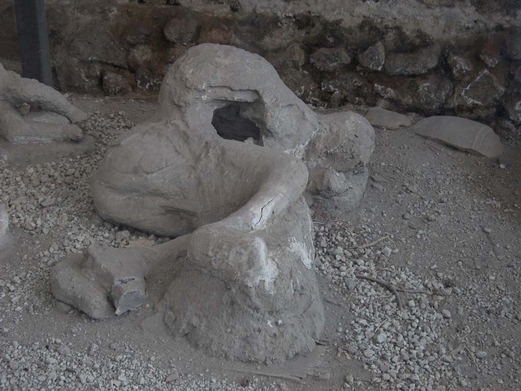 I.21.6 Pompeii. May 2010. Detail of plaster cast of impression of a body. Victim 38.