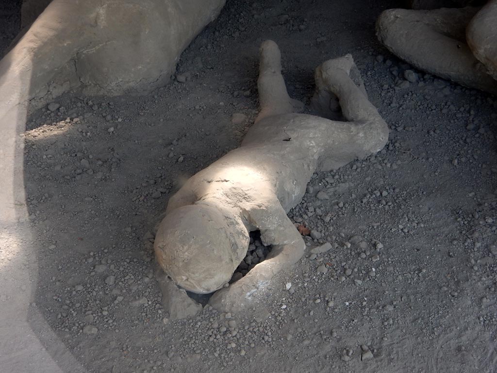 I.21.6 Pompeii. May 2015. Detail of plaster cast of the impression of a body. Victim 40. Photo courtesy of Buzz Ferebee.