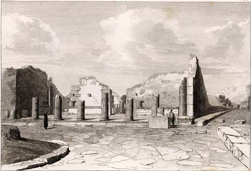 Fountain outside VIII.7.30 Pompeii. 1819 drawing entitled Portico to the Greek Temple. 
Triangular Forum, columns at entrance with fountain in front.
See Cooke, Cockburn and Donaldson, 1827. Pompeii Illustrated: Vol. I. London: Cooke, p. 42, pl. 12.

