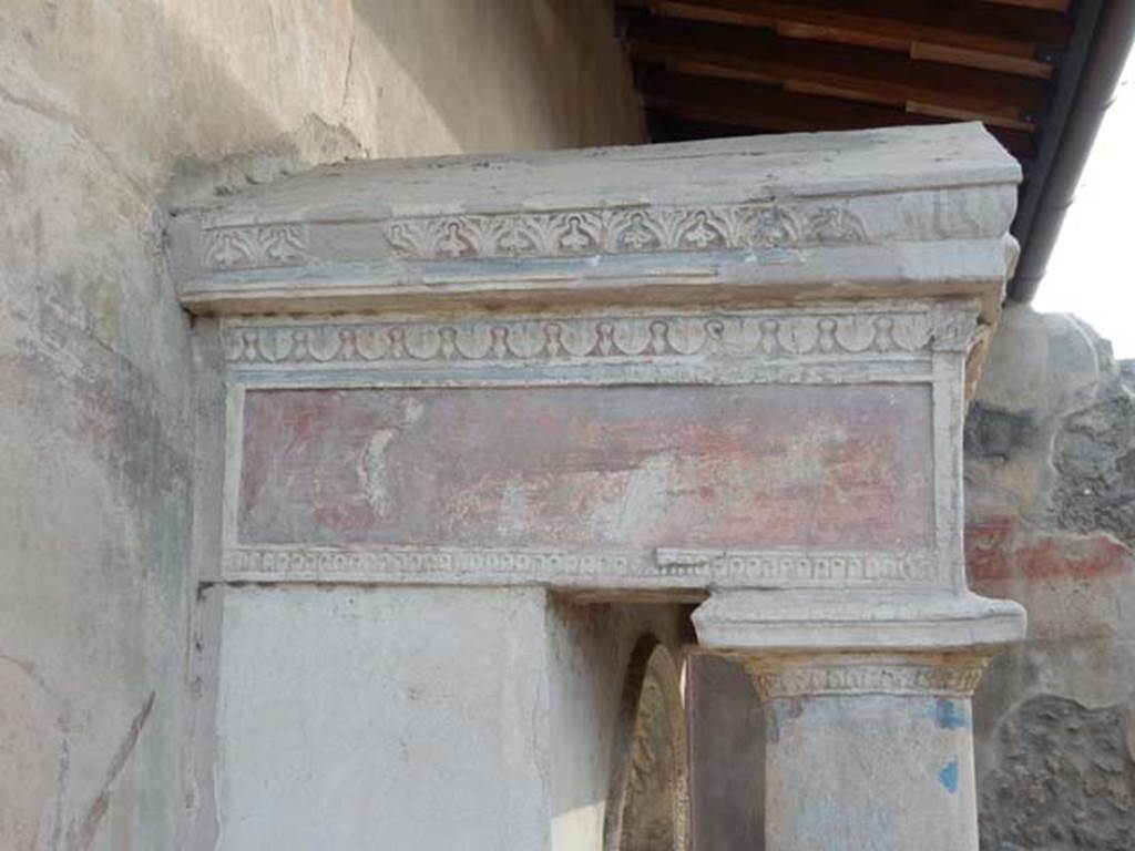 I.7.12 Pompeii. May 2017. Detail of niche in nymphaeum and column on east side. Photo courtesy of Buzz Ferebee.