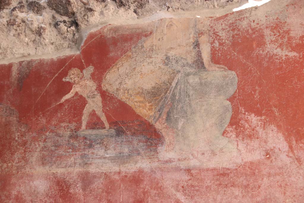V.3 Pompeii. Casa del Giardino. September 2021. 
Room 3, north wall, detail of painting showing Venus and cupid fishing. Photo courtesy of Klaus Heese.

