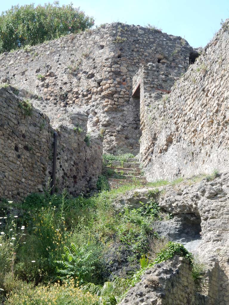 VIII.2.20 Pompeii. June 2019. Rear of Sarno baths, east end, detail of stairs on an upper level. 
Photo courtesy of Buzz Ferebee.

