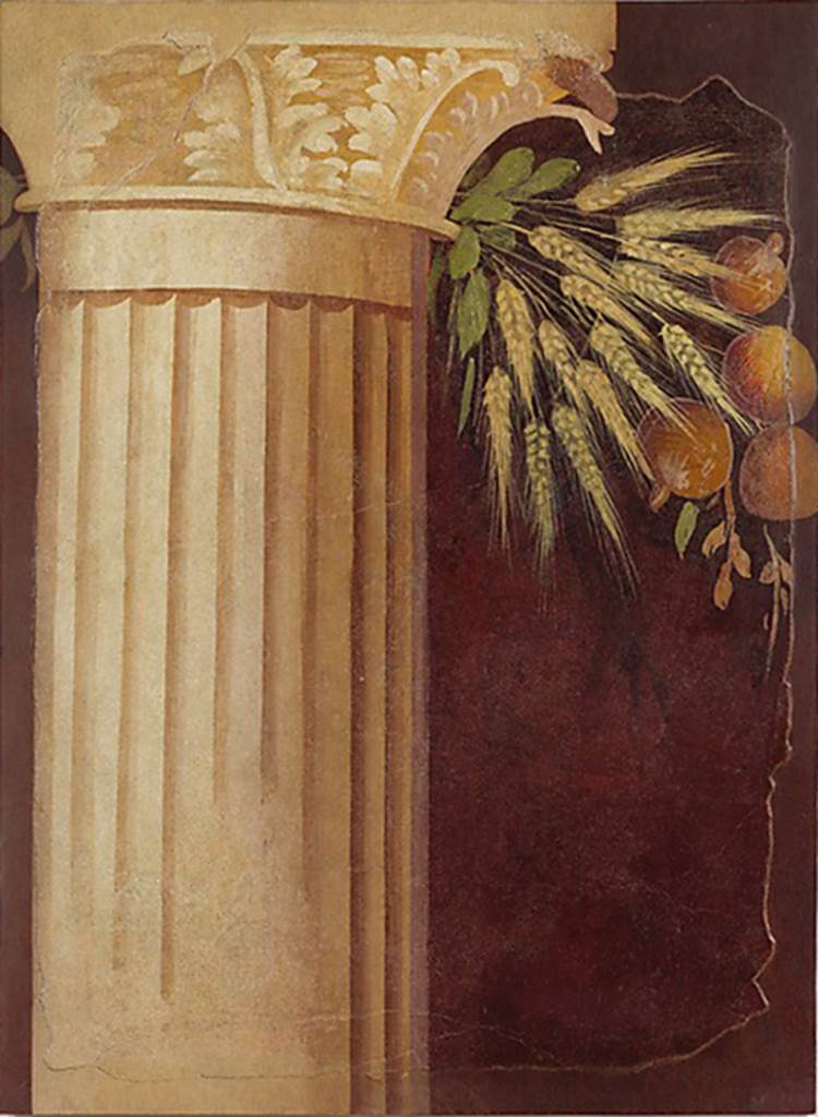 Villa of P Fannius Synistor at Boscoreale. Peristyle E, south wall east end. Wall painting of Corinthian column with leaves, wheat and pomegranates. Photo  The Metropolitan Museum of Art, Rogers Fund 1903.  Inventory number 03.14.1. See www.metmuseum.org