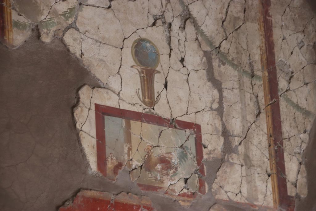 Oplontis Villa of Poppea, October 2022. Room 79, detail of panel from upper north wall. Photo courtesy of Klaus Heese.