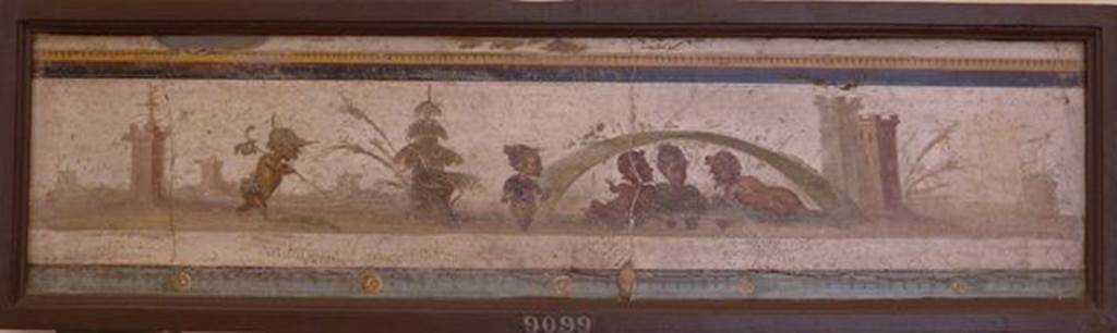 Stabiae, Villa Arianna, found 3rd January 1761. Room E, landscape fresco with pygmies.
Now in Naples Archaeological Museum. Inventory number 9099.
See Sampaolo V. and Bragantini I., Eds, 2009. La Pittura Pompeiana. Electa: Verona, p. 478-9.

