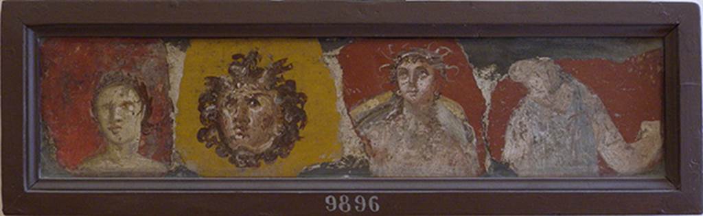 Stabiae, Villa Arianna, atrium, pastiche of wall painting fragments.
Now in Naples Archaeological Museum. Inventory number 9896. 
See Sampaolo V. and Bragantini I., Eds, 2009. La Pittura Pompeiana. Electa: Verona, p. 444.
