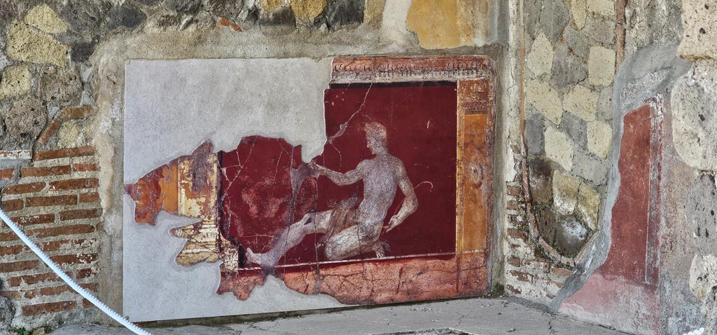Stabiae, Villa Arianna, December 2023. Room 17, painted zoccolo on east wall in south-east corner. Photo courtesy of Miriam Colomer.