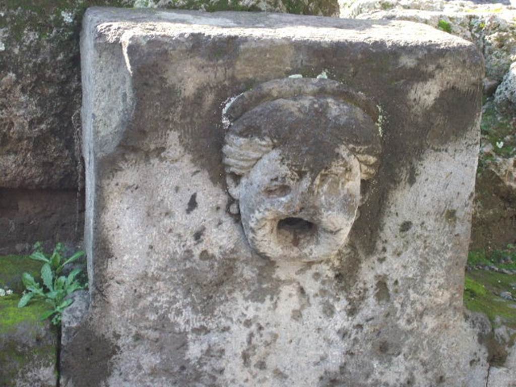 I.13.10 Pompeii. December 2005. Fountain outside I.13.10, possibly representing head of Juno or a nymph, with diadem.