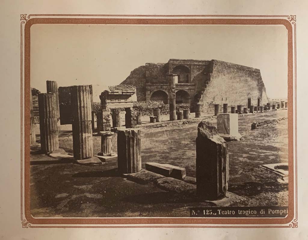 Fountain on Triangular Forum. From an album by Roberto Rive, dated 1868. The labrum has been removed.
Looking across to east side of Triangular Forum, with theatre in background. Photo courtesy of Rick Bauer.
