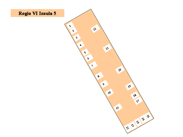 Pompeii Regio VI(6) Insula 5. Plan of entrances 1 to 22