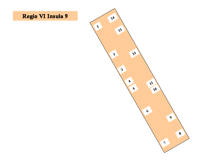 Pompeii Regio VI(6) Insula 9. Plan of entrances 1 to 14