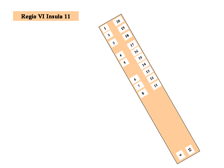 Pompeii Regio VI(6) Insula 11. Plan of entrances 1 to 20