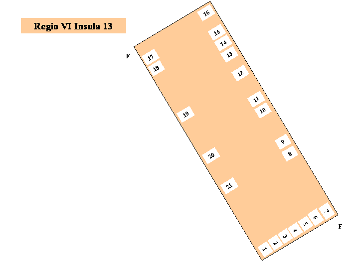 Pompeii Regio VI(6) Insula 13. Plan of entrances 1 to 21