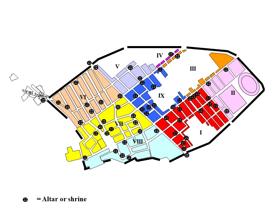 Pompeii plan showing Street Altars and Street Shrines