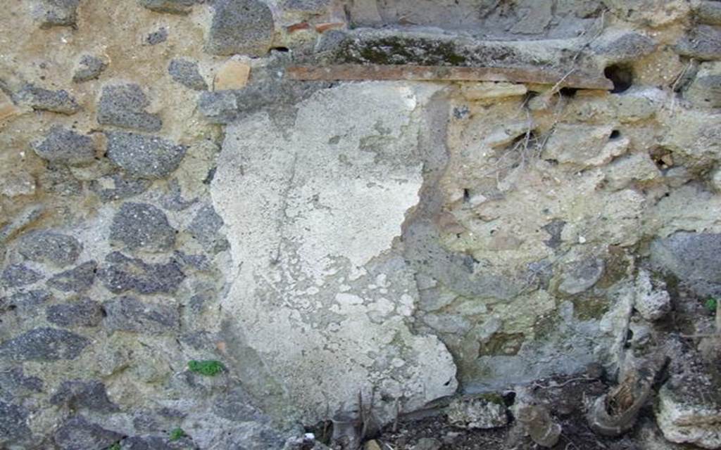 I.2.22 Pompeii.  March 2009.  Room 5. Remains of wall plaster below small niche.