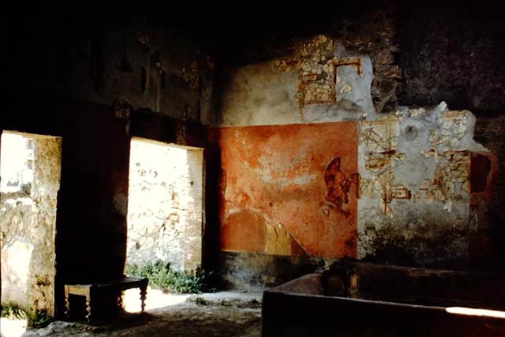 I.6.7 Pompeii. 1959. Two doorways on the south side of the atrium, and remains of painted west wall. Photo by Stanley A. Jashemski.
Source: The Wilhelmina and Stanley A. Jashemski archive in the University of Maryland Library, Special Collections (See collection page) and made available under the Creative Commons Attribution-Non Commercial License v.4. See Licence and use details.
J59f0166
