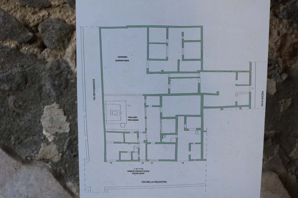 I.14.1/11/12/13, Pompeii. December 2018. Plan on information card. Photo courtesy of Aude Durand.