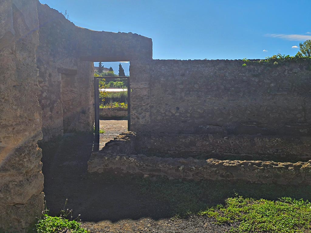 I.21.2 Pompeii. October 2024. Looking towards south wall and doorway into triclinium. Photo courtesy of Giuseppe Ciaramella.