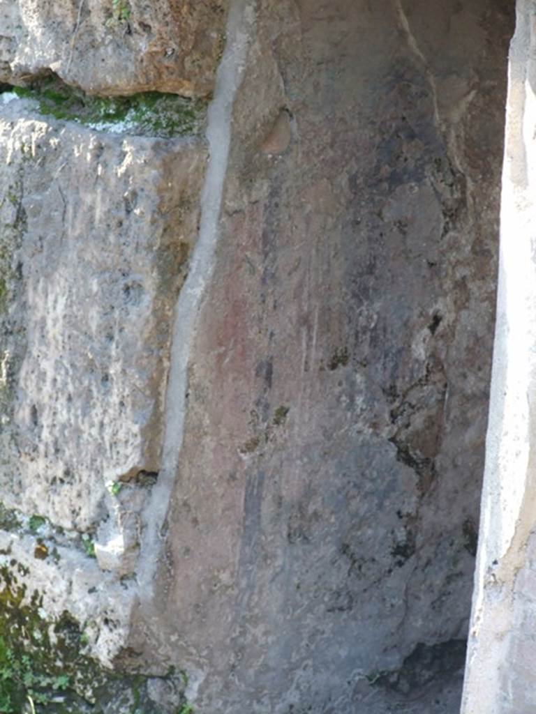 II.2.2 Pompeii.  March 2009.  Room 13.  Garden.  Remains of painted decoration on west side of west wall of nymphaeum.