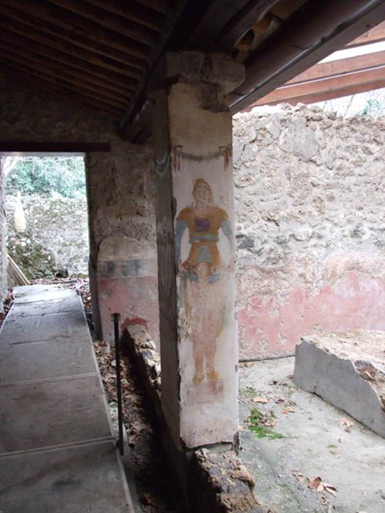 II.9.1. December 2007.  Painting of Priapus on the west face of column on the north side of the triclinium.