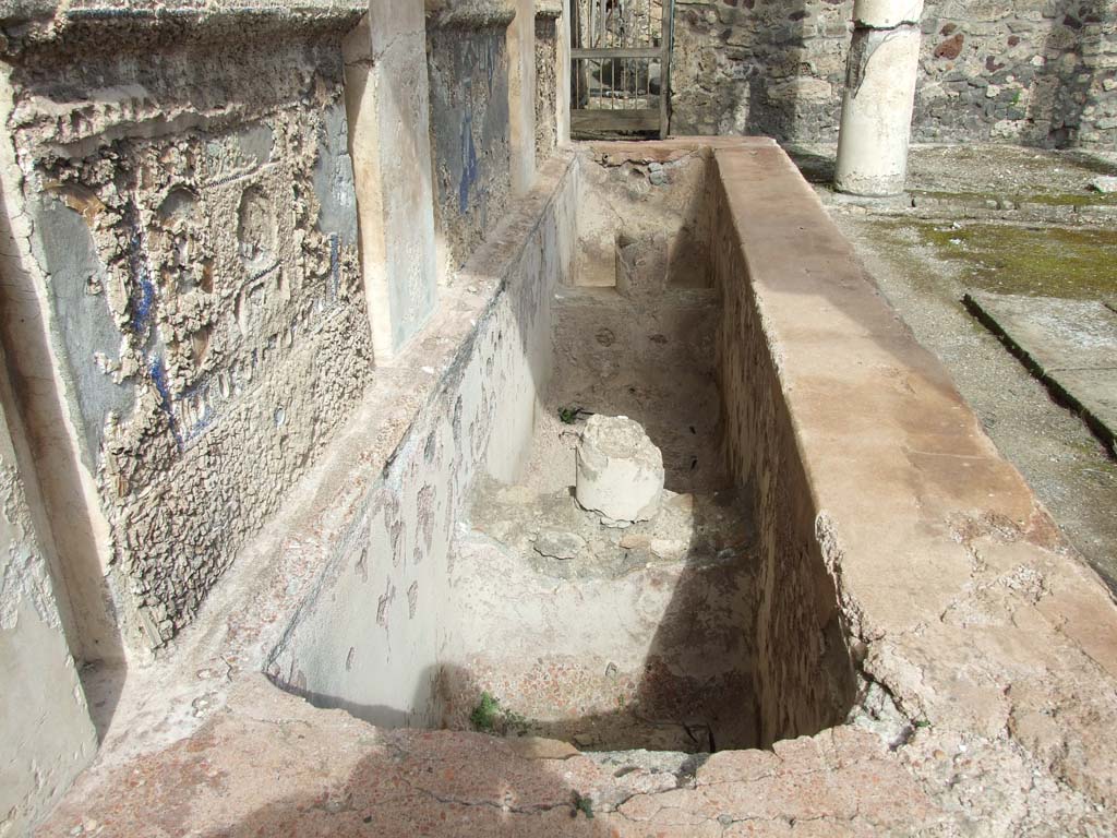 V.1.7 Pompeii. March 2009. Room 17. Peristyle looking east across water feature towards rear entrance at V.1.9.