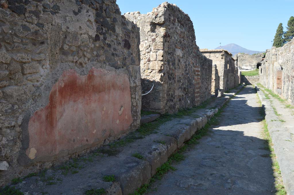 Vicolo di Modesto, October 2017. Looking north along west side near doorway to VI.2.25, with painted plaster.
Foto Taylor Lauritsen, ERC Grant 681269 DCOR.
