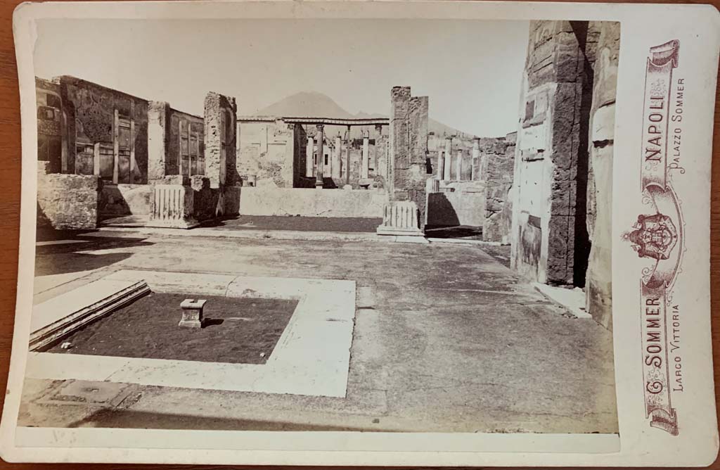 VI.12.2 Pompeii. Giorgio Sommer Cabinet Card number 5. Looking north along east side of atrium.
Photo courtesy of Rick Bauer.
