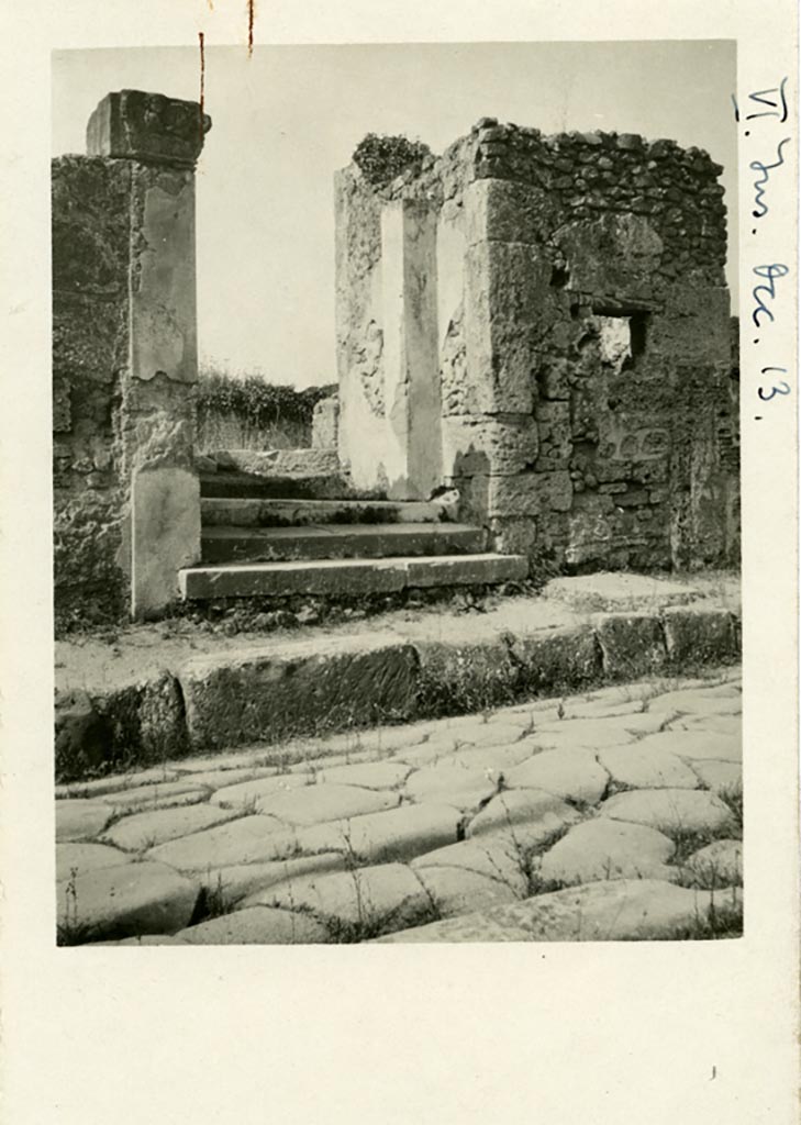 VI.17.17 Pompeii but shown as VI.17 (Ins.Occ.)13 on photo. Pre-1937-39. 
Entrance doorway with capital on south side. 
Photo courtesy of American Academy in Rome, Photographic Archive. Warsher collection no. 1516.
