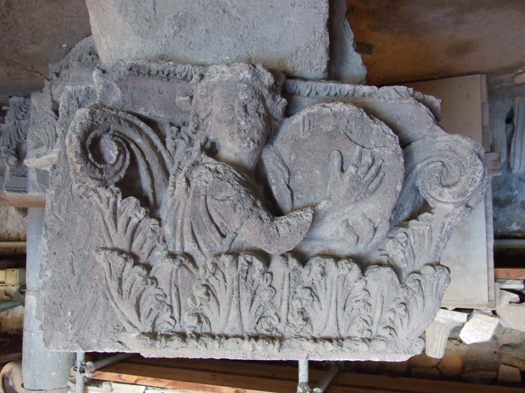 VI.17.17 Pompeii. December 2007. First side of capital from door pillar, photographed in storage at Forum Granaio VII.7.29.