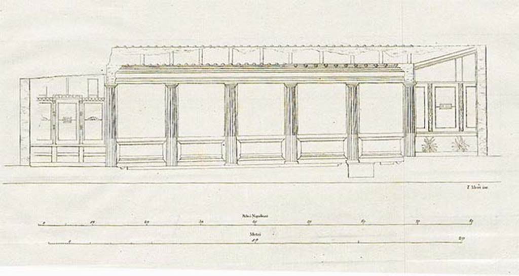 VII.4.59 Pompeii. House of the Black Wall. Section north-south through peristyle o. See Avellino in Memorie della Regale Accademia Ercolanese di Archeologia III, 1843, Tav III.