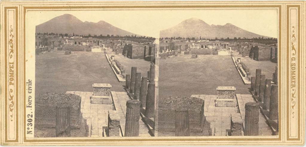 VII.8 Pompeii Forum. Old stereo view of 1870s-1880s, looking north along the east side. Photo courtesy of Rick Bauer.