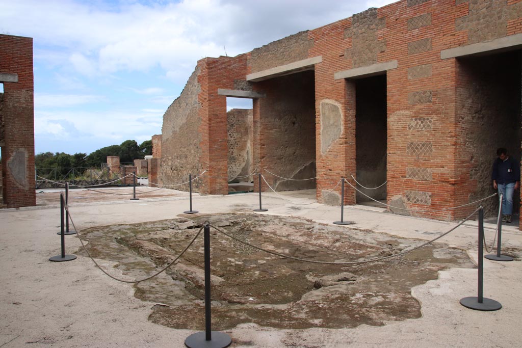VIII.2.16 Pompeii. May 2024. Looking west across atrium towards tablinum and north-west corner. Photo courtesy of Klaus Heese.