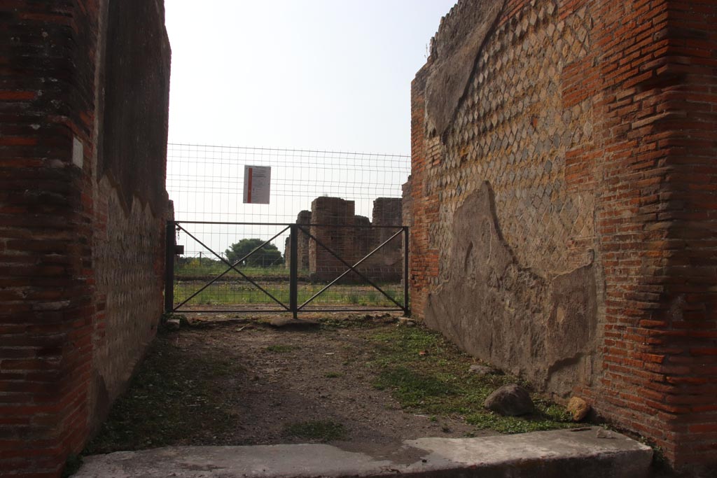 VIII.2.30 Pompeii. October 2023. 
Looking south through entrance doorway, and west side of front wall and vestibule. Photo courtesy of Klaus Heese.

