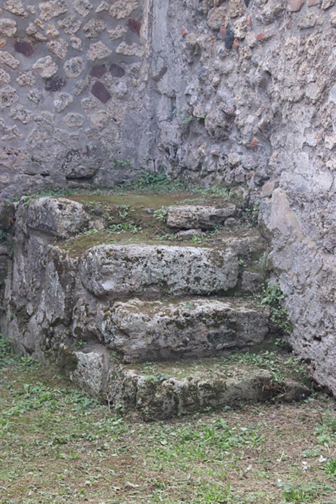 VIII.2.35 Pompeii. October 2023. 
Detail of stone steps in south-west corner. Photo courtesy of Klaus Heese.
