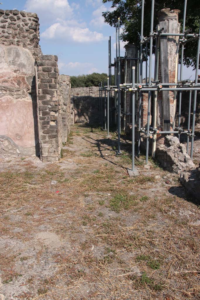 VIII.3.18/16 Pompeii. September 2021. 
Looking north-east from west side of peristyle, with doorway to tablinum, on left, courtyard/yard, centre left, and doorway to corridor, right of centre. 
Photo courtesy of Klaus Heese.

