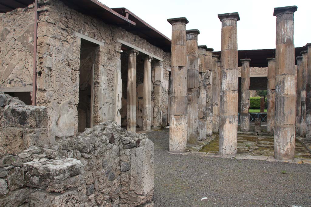 IX.1.20 Pompeii. April 2014. Room 2, atrium and doorways to rooms on west side. Photo courtesy of Klaus Heese.
According to Dwyer, Fiorelli unsuccessfully tried to cast a victim here on 2nd March 1866.
He wrote –
“The bones of a human skeleton were uncovered in the corridor located between the second and third cubicula on the left of the atrium of the above-mentioned house, at the height of about one metre above the ground in the stratum of the compacted material, for which reason liquid gesso was introduced into the cavity that the body had left in the earth in order to recover the impression.”
On 3rd March he wrote –
“The skeleton uncovered yesterday did not yield a true impression because the earth had adhered to the bones in such a way that no cavity remained, and thus the gesso that was introduced was not able to set properly.”
See Dwyer, E., 2010. Pompeii’s Living Statues. Ann Arbor: Univ of Michigan Press, (p.79).
