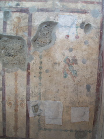 IX.5.16 Pompeii. May 2005. Wall paintings on west wall of cubiculum f’, on west side of atrium. 