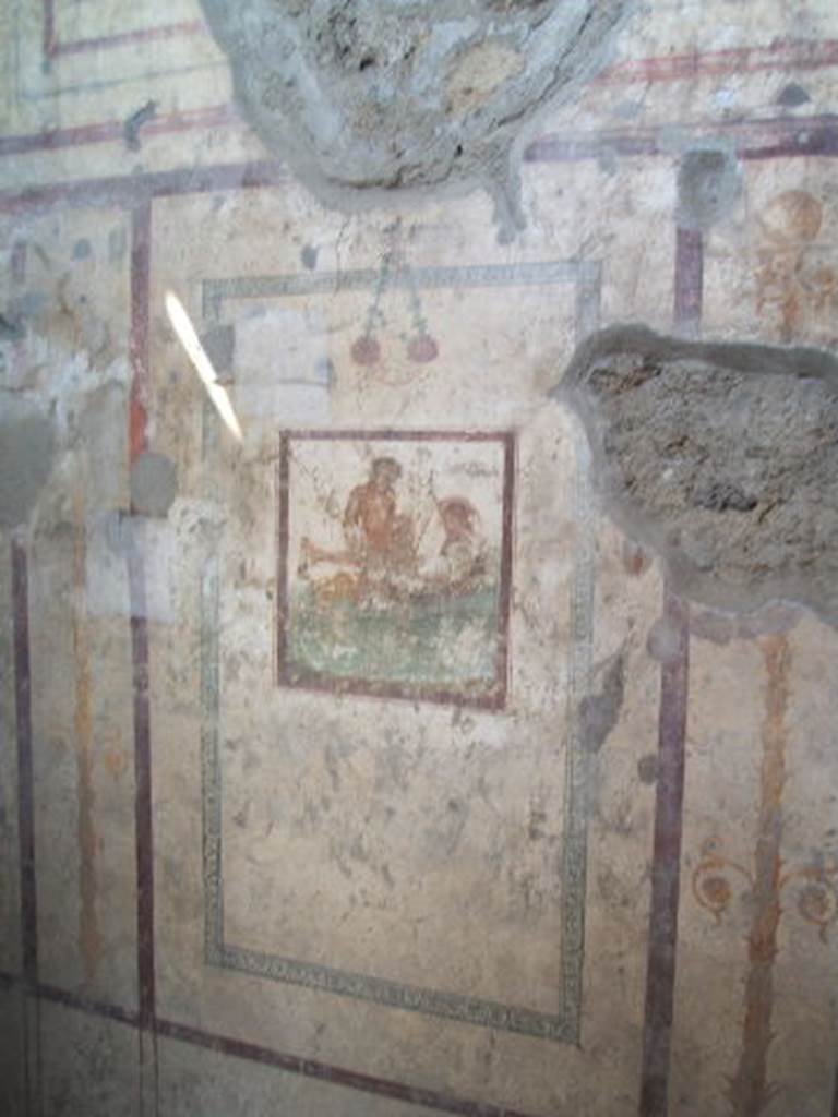 IX.5.16 Pompeii. May 2005. Wall painting in cubiculum f’, on west wall.
