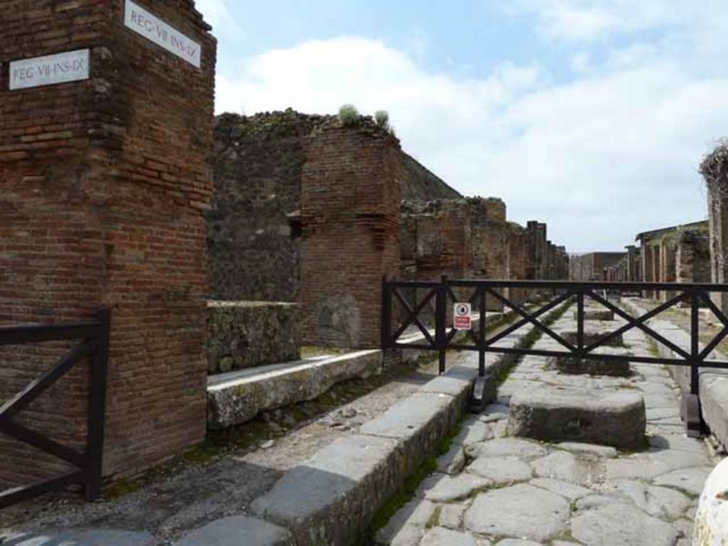 Via degli Augustali, south side, May 2010. Looking west from VII.9.30.