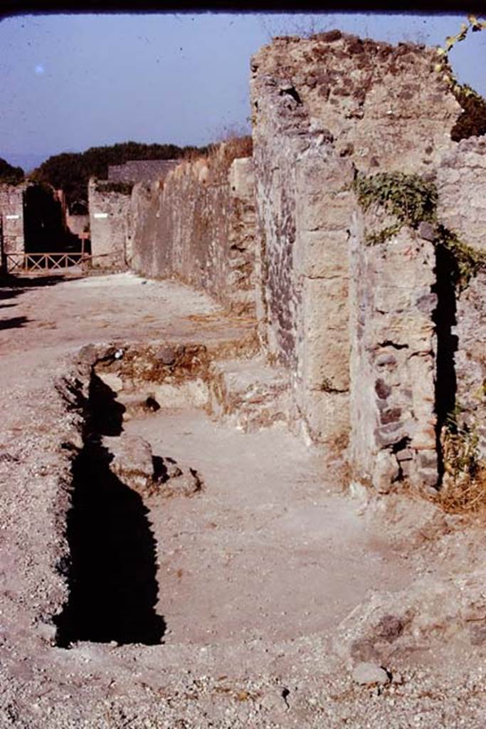 Via della Palestra, Pompeii. 1974. Looking east from outside I.21.4 and 5. Photo by Stanley A. Jashemski.   
Source: The Wilhelmina and Stanley A. Jashemski archive in the University of Maryland Library, Special Collections (See collection page) and made available under the Creative Commons Attribution-Non Commercial License v.4. See Licence and use details. J74f0686
