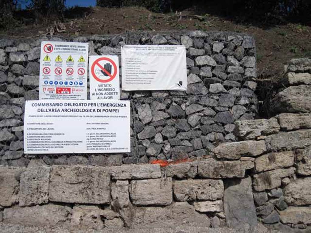 Unexcavated vicolo between two unexcavated insulae. September 2010. I.19 Pompeii, on left, I.25 on right. Photo courtesy of Drew Baker.