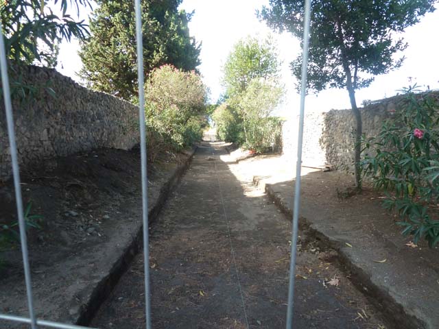 Vicolo dell’Anfiteatro, south end. September 2005. Looking north from the blocked junction towards Via dell’Abbondanza.