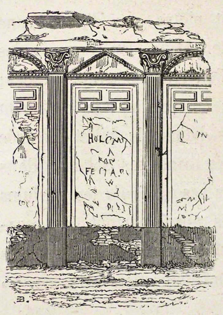 Vicolo di Eumachia, Pompeii. Pre-1855. 
Drawing by Breton showing detail of a wall of Eumachia’s building. 
Foto Taylor Lauritsen, ERC Grant 681269 DÉCOR.
See Breton, Ernest. 1855. Pompeia, decrite et dessine : Seconde édition. Paris, Baudry, p. 25.
