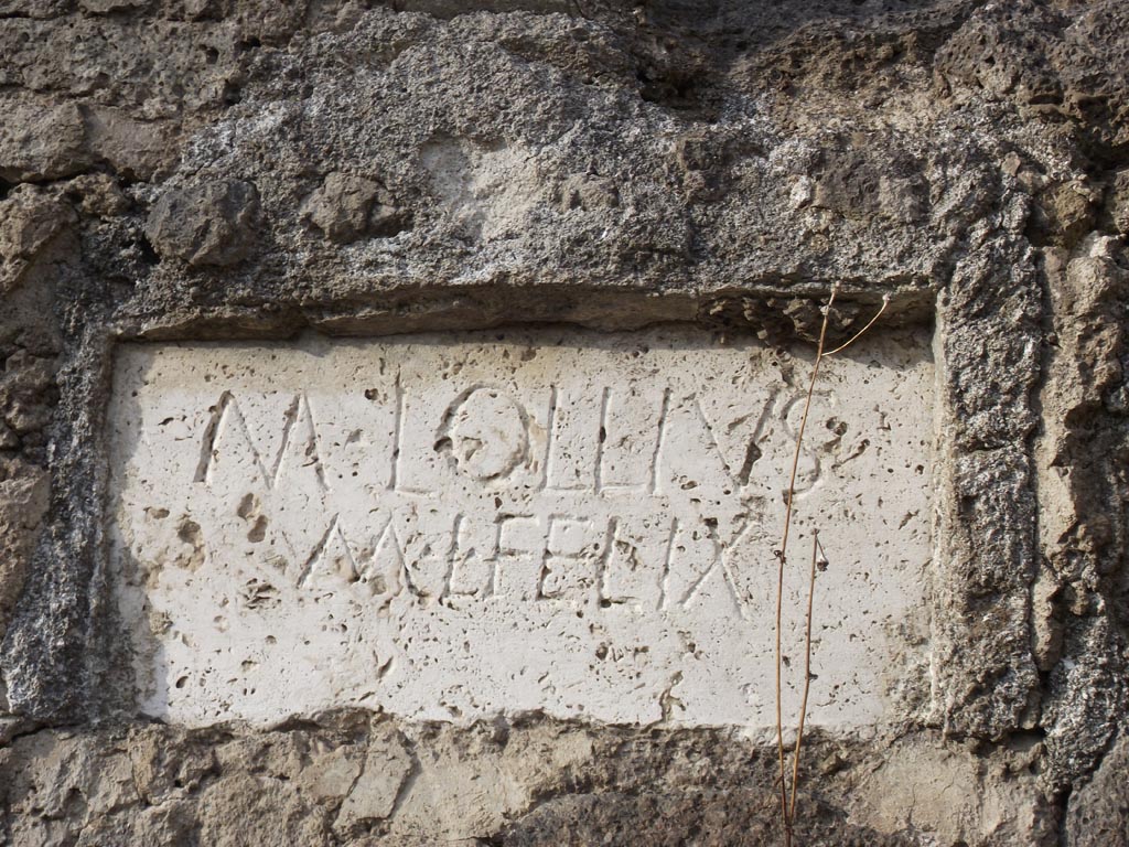 FPNI Pompeii. August 2011. Photo courtesy of Peter Gurney.
Plaque on west end of south side with inscription:

M LOLLIVS  
M L FELIX