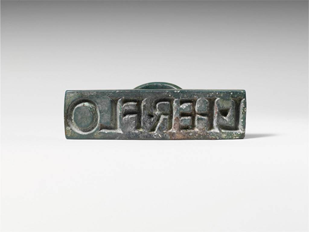 Villa of P. Fannius Synistor at Boscoreale. Bronze seal and stamp engraved L. HER. FLO
In the later times the villa was perhaps in the ownership of L. Herius Florus or L. Herennius Florus, whose seal was found in the house.
According to De Petra, the seal was discovered on the 15th January 1901 and gives the name L. Herio Floro.
See Rendiconto delle Tornate e dei Lavori dell'accademia di Archeologia, Lettere e Belle Arti, Vol. XV, 1901, p. 40. See at B.I.A.S.A
According to Della Corte, the seal gives the name of the possessor of the villa in the last days of Pompeii as L. Herius Florus.
See Della Corte, M., 1965. Case ed Abitanti di Pompei. Napoli: Fausto Fiorentino, no. 968, p. 430.
According to the Metropolitan Museum New York, the stamp was presumably his property and likely served as the official seal of the household used to mark provisions.
Photo  The Metropolitan Museum of Art, Fletcher Fund 1930.
According to Sambon, it shows Lucius Herennius Florus, the name that the Metropolitan Museum also uses.
See Sambon, A., 1903. Les fresques de Boscoreale, Paris-Naples, p. 2. 

