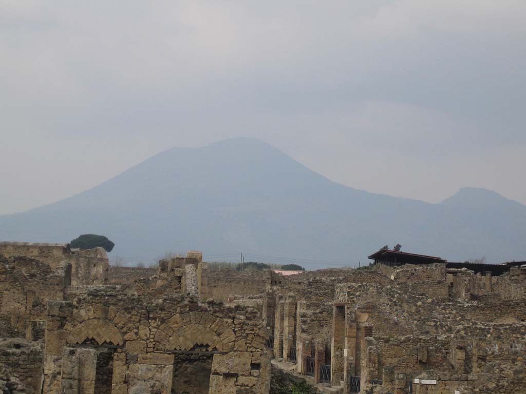 Vesuvius, April 2005. Looking north from near VIII.7, the Theatres district. Via Stabiana, centre right.
Photo courtesy of Klaus Heese.
