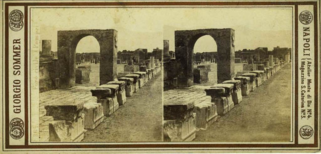 Arch of Augustus. 19th century stereo view, looking south on west side of the Forum, past the Arch of Augustus. 
Photo courtesy of Rick Bauer.
