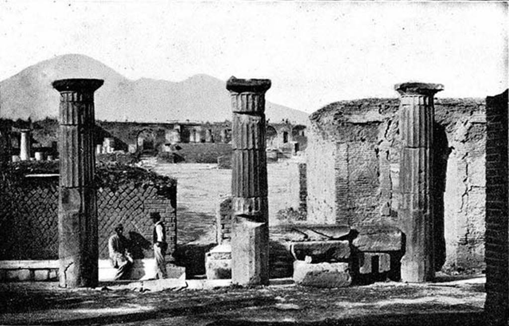 Arched monument at south end of Forum. 1915. Looking north through the colonnade of Popidius. Photo courtesy of Rick Bauer.